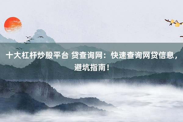 十大杠杆炒股平台 贷查询网：快速查询网贷信息，避坑指南！