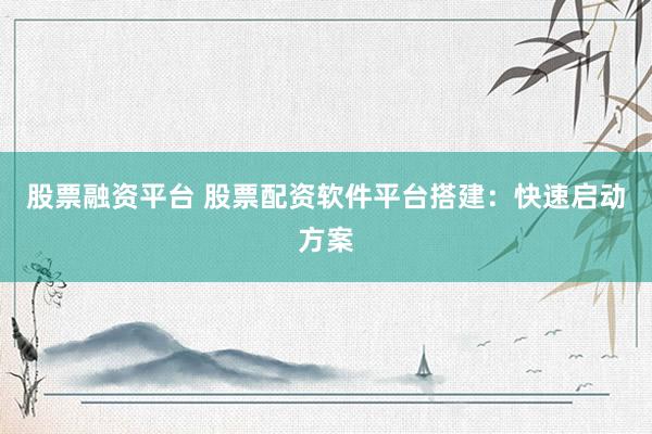 股票融资平台 股票配资软件平台搭建：快速启动方案