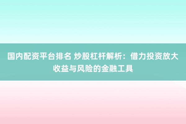国内配资平台排名 炒股杠杆解析：借力投资放大收益与风险的金融工具