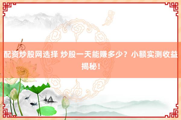 配资炒股网选择 炒股一天能赚多少？小额实测收益揭秘！