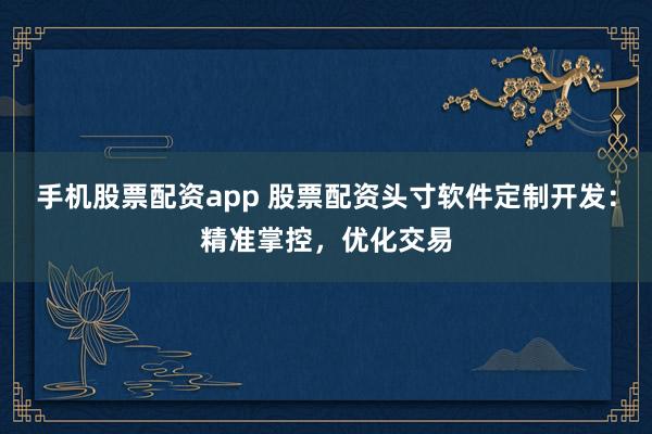 手机股票配资app 股票配资头寸软件定制开发：精准掌控，优化交易
