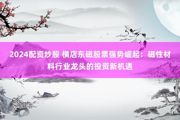 2024配资炒股 横店东磁股票强势崛起：磁性材料行业龙头的投资新机遇