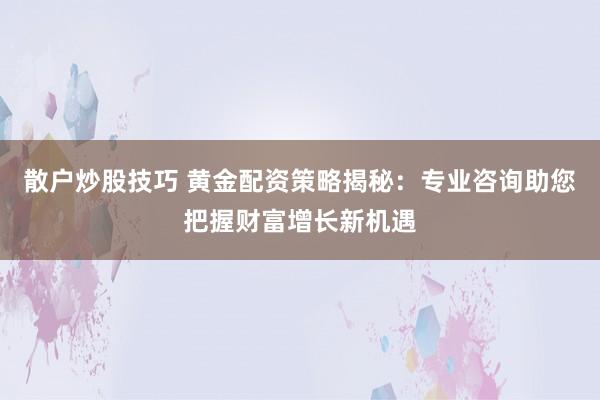 散户炒股技巧 黄金配资策略揭秘:专业咨询助您把握财富增长新机遇