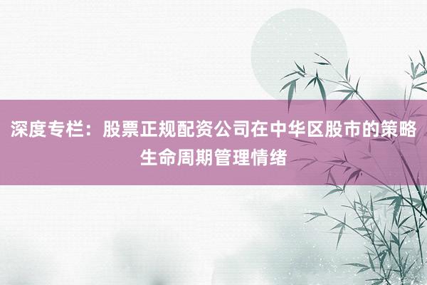 深度专栏：股票正规配资公司在中华区股市的策略生命周期管理情绪