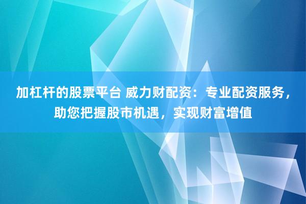 加杠杆的股票平台 威力财配资：专业配资服务，助您把握股市机遇，实现财富增值