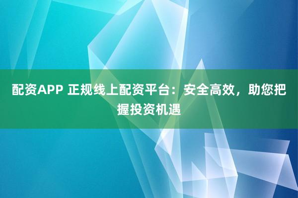 配资APP 正规线上配资平台：安全高效，助您把握投资机遇